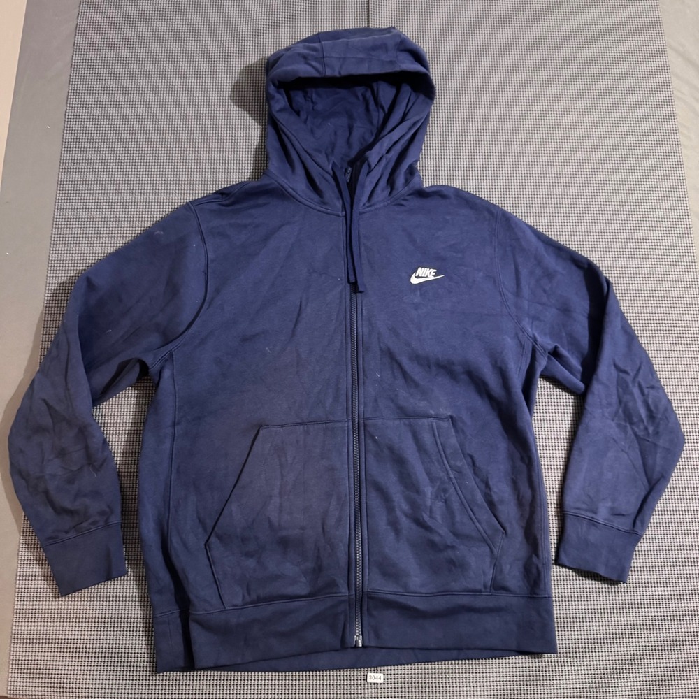 Nike Mens Full Zip Hoodie Navy Blue Embroidered Logo Size L